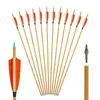 Flechas de carbono com imitação de madeira arco recurvo tradicional arco de puxada reta equipamento de tiro com arco 4 polegadas pena natural hastes de flecha de carbono puro para competição