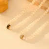 Moda Transfronteriza Retro Lujo Ligero Simple Collar de Perlas Cadena de Perlas de Acero Inoxidable Anillo Diamante Joyería de Perlas 18k