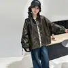 Jaqueta de Couro da Moda para Meninas na Primavera e Outono para Meninas Mais Velhas, Alunas do Ensino Fundamental, Casaco de Couro Casual Estilo Coreano, Roupa de Outono para Crianças