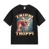 Camisetas Masculinas Meme de Gato Trippi Troppi Engraçado Brainrot Italiano