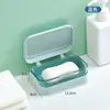Caixa de sabão com tampa flip-top, design criativo de drenagem, ideal para viagens, instalação sem furos, com tampa, para banheiro de casa, caixa de sabão para lavanderia