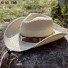 Cinto de Couro de Boi Chapéu de Palha para Homens e Mulheres Primavera e Verão Viagem ao Ar Livre Chapéu de Sol de Aba Larga Chapéu de Cowboy Ocidental Chapéu de Jazz Tibetano