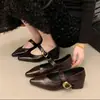 Zapatos de tacón grueso de punta para mujer 2026 nuevo estilo elegantes suela blanda cuero suave cómodos de tacón bajo de punta Mary Janes francesas zapatos de mujer