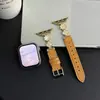 Adequado para Apple Iwatchs12S10S9Ultra87Se Relógio de Couro com Madrepérola Colorida Pulseira Feminina