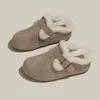 Botas de Neve de Inverno 2026 Meio Abertas Solado Grosso Com Pelúcia Estilo Birkenstock Sapatos Femininos Felpudos Bico Fechado Chinelos de Algodão com Pelo