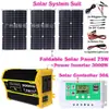 Painel solar 75W portátil energia solar para exterior sistema de armazenamento de energia kit inversor 4000W controlador
