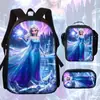 Princesa de Hielo y Nieve Elsa Mochila Escolar Mochila Infantil de Jardín de Infancia Bolsa de Hombro Impermeable de Gran Capacidad Estuche Juego de Tres Piezas