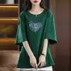 Camiseta de manga corta estilo europeo extragrande para mujer, talla grande, corte holgado, para mujeres ligeramente rellenitas, comercio exterior transfronterizo, mediana-larga.