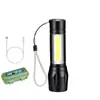 Lanterna mini foco telescópico com luz lateral COB LED lanterna exterior emergência liga de alumínio lanterna