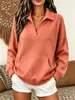 Suéter Pulóver de Punto para Mujer 2026 Nuevo Otoño/Invierno Europeo y Americano, Cuello Polo, Elegante, Sencillo, Moderno, con Bolsillos, Tejido