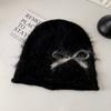 Gorro de lana de punto con lazo bonito de otoño e invierno coreano para mujer, cálido y resistente al frío, gorro de cabeza grande, gorro de moda