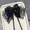 Pinza para el pelo con lazo multicapa estilo Chanel para mujer, estilo vintage con cuentas y diseño de tiburón, con cinta para la parte posterior de la cabeza, accesorio para la cabeza