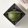 Tazón con Tapa Azul Glaseado y Flores Espolvoreadas con Oro, Juego de Cerámica para Té Kung Fu Casero, Taza de Té para Preparar, Taza de Té para Ofrenda, Taza de Té Personal