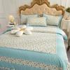 Explosiones de Tesoros Estilo Coreano Pastoral Floral Pequeño Juego de Cuatro Piezas Algodón Engrosado Amigable con la Piel Cepillado Sábana para Cama Individual y Doble Funda de Edredón para Dormitorio