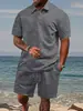 Conjunto Combinado de Verano para Hombre con Tela Jacquard Transfronteriza Europea y Americana, Polo Delgado con Cuello de Solapa, Cuadros, Casual Deportivo, Manga Corta