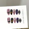 Puntas de Uñas Almendra Moradas Hechas a Mano para Halloween, Pegatinas de Uñas Postizas de Calabaza, Fantasma y Araña Pintadas a Mano Europeas y Americanas