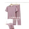 Pijama de algodón viscosa para mujer verano pullover manga corta pantalón fino casual cómodo ropa de casa RC