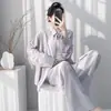 Muzhen Silk 26º Aniversário Novo Estilo Minimalista Conjunto de Pijama de Algodão e Seda Camisa de Manga Longa Feminina Roupa de Casa Fina Respirável de Alta Qualidade