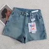 Shorts de Mezclilla Vintage Elegantes Bordados Cómodos Elásticos en Cuatro Direcciones para Mujer Verano Alta Calidad Cintura Alta Adelgazantes Pierna Ancha Hot Pants Modernos