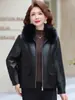 Nuevo Abrigo Cálido Grueso Elegante para Mamá para Mujeres de Mediana Edad, Chaqueta de Cuero Impermeable para Mujer con Cuello de Piel Corto para Otoño e Invierno