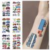 Pegatina de tatuaje de transporte de dibujos animados transfronterizos, impermeable, regalo de fiesta, divertida pegatina facial DIY