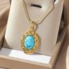 Collar de Acero de Titanio para Mujer Nuevo Estilo Bohemio Europeo y Americano Collar de Flores Diseño Nicho Cadena Clavicular Turquesa Joyería