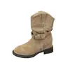 Botas de Cano Curto com Salto Plataforma Escondido e Solado Grosso Femininas 2026 Outono Novo Retro Versátil Botas Martin Botas de Cowboy Ocidentais
