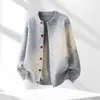 Yingao novo cardigã de tricô com gola redonda masculino estilo solto preguiçoso outono e inverno cor sólida jaqueta suéter jovem transfronteiriça