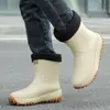 Meia-panturrilha, com punho, masculinas, impermeáveis, antiderrapantes, resistentes ao desgaste, para pesca ao ar livre, trabalho, moda, galochas, sapatos de borracha para cozinha