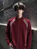 Suéter cardigan listrado com gola alta e color-block estilo Old Money para homens, jaqueta de malha com zíper duplo American cleanfit de outono