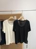 Playera Lanjing Tencel Lana Suave Cerosa ~ Skinny Cuello U Grande Skinny Color Sólido Minimalista Holgada Skinny Manga Corta Camiseta Chaqueta para Mujer en Verano