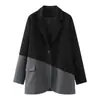 Traje de Primavera y Otoño 2025 Cuello Solapa Manga Larga Poliéster Patchwork Estilo Oficina Blazer Pequeño para Mujer