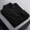 Polo de punto con cuello cruzado transfronterizo, suéter de canalé cálido para hombre, top de punto ligero con media cremallera para otoño e invierno, de negocios