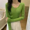 Suéter de punto para mujer, otoño e invierno, cuello en V, jersey ajustado, top interior ajustado, camisa de manga larga para mujer, venta al por mayor