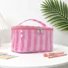 Bolsa de Maquillaje Impermeable con Bloques de Color y Rayas de Venta Caliente Transfronteriza, Bolsa de Tocador Portátil de Gran Capacidad, Bolsa de Almacenamiento de Viaje Impermeable de PVC