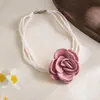 Collar de Perlas de Múltiples Capas con Flor de Tela Transfronterizo Europeo y Americano Estilo Fresco y Dulce Cadena para Clavícula Collar con Sentido de Diseño Único Adorno para Mujer