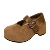 Zapatos Mary Jane estilo francés para mujeres menudas, cuero suave vintage, que aumentan la altura, zapatos Birkenstock de suela gruesa, zapatos de un solo color versátiles y elegantes