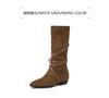 Nuevas Botas Vaqueras Occidentales de Media Caña con Tacón Oculto, Puntera Puntiaguda, con Cordones, Encaje y Pliegues, Estilo Retro Europeo y Americano, para Mujer, Otoño e Invierno