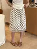 Falda Midi de Lunares Retro Coreana Verde Limón para Mujer Verano 2026 Cintura Alta Adelgazante Encaje Patchwork Falda Línea A