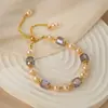 Pulsera de Perlas de Agua Dulce Rosa-Morado para Mujer, Pulsera Dulce y Lujosa de Amatista con Cordón Ajustable, Pulsera de Lujo de Nicho