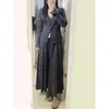 Novo vestido de tricô de alta qualidade para 2026 para mulheres baixinhas, vestido longo para o início do outono, conjunto de roupa estilo coreano