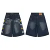 Pantalones Cortos de Longitud Media para Hombre de Marca de Moda con Bordado Floral de Estrella de Cinco Puntas, Comercio Exterior, con Bordado de Estrella y Jeans Desgastados