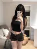 Shorts de Mezclilla Camuflaje Retro Americano de Cintura Baja para Mujer en Otoño Elásticos Ajustados que Realzan la Figura Cubre Cadera de Línea A Super Cortos