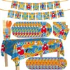 Prato de Papel Descartável Tema Pássaro Táxi Desenho Animado, Copo, Guardanapo de Papel, Toalha de Mesa, Conjunto de Louça, Suprimentos de Decoração para Festa de Aniversário
