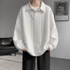 Sudadera Nueva de Manga Larga para Hombre Primavera y Otoño Estilo Hong Kong Juvenil Color Sólido Casual Simple Cuello Polo Holgada