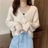 Suéter de Cuello V Estilo Coreano Estilo Extranjero Abrigo de Mujer Primavera y Otoño 2023 Nuevo Color Sólido Ajuste Delgado Adelgazante Cardigan Corto de Punto