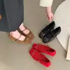 Hebilla de brida pieza de exhibición~4cm de aumento de altura interna nariz de cerdo puntera cuadrada francesa lazo zapatos de ballet zapatos Mary Jane para mujer