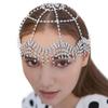 Tocado de diamantes de imitación multicapa de Amazon, cadena para el cabello con borlas de arco irregular, accesorios de boda para mujer, cadena para el cabello 06