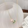 Collar de Tulipán Dulce y Fresco Estilo Similar de TikTok Estilo Femenino Lujo Ligero Estilo de Hada Moda para Dama Cadena de Collar Cadena