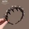 Nueva Diadema de Perlas y Cristal Estilo Coreano y Japonés para Mujer con Dientes, Diadema Antideslizante, Sensación de Alta Gama, No Tira del Cabello, Accesorio para el Cabello